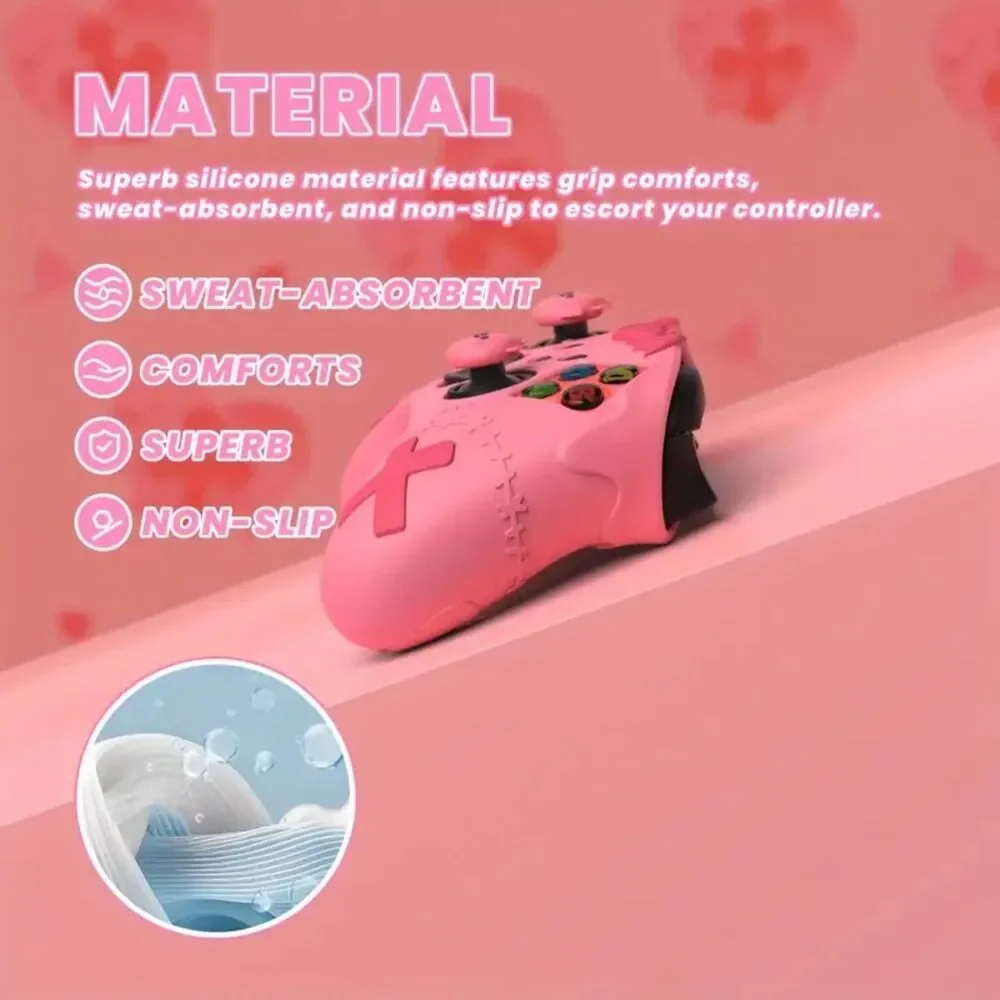 Goth Emo Gamer Girl Kawaii Cute Pink Xbox Controller Cover w/ Thumb Bat Grips